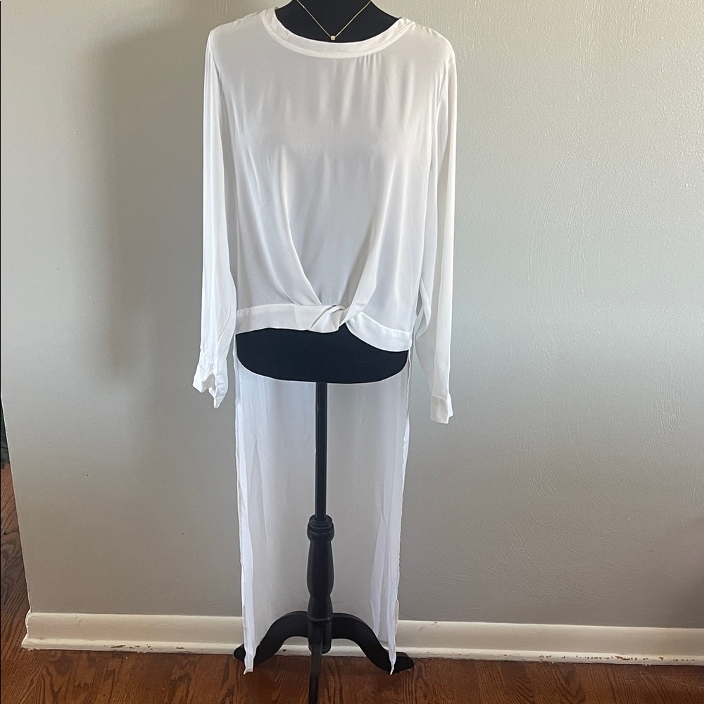 Gabrielle Union White Long Sleeve Sheer Maxi Tunic Top Dress M